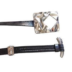 Chico's Art To Wear Black Leather Belt‎ with Silver Tool Shaped Buckle
